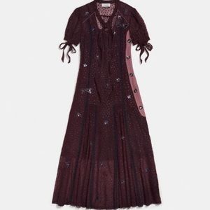 Coach Long Star Print Maxi Dress Sheer Embroidered